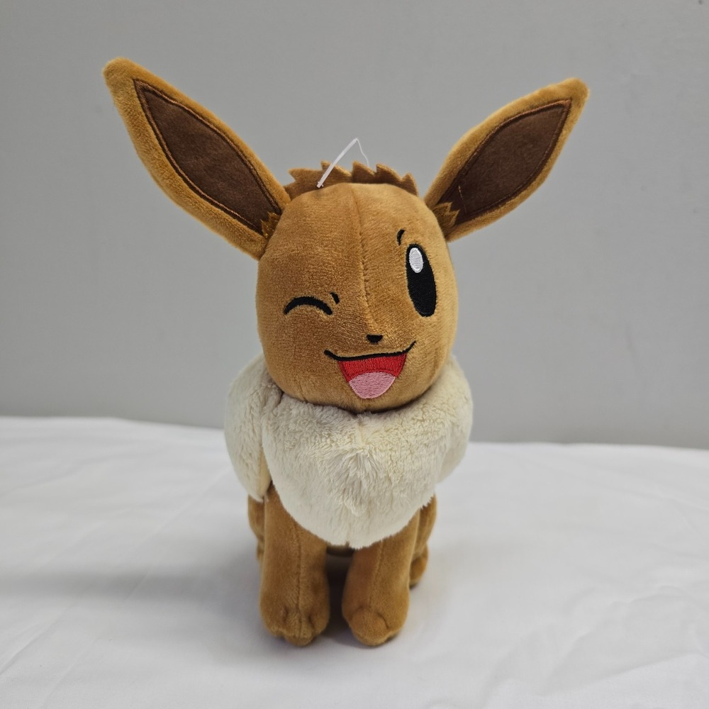 Nintendo Pokémon Eevee Plush Stuffed Animal Winking Face Brown 9” Kawaii